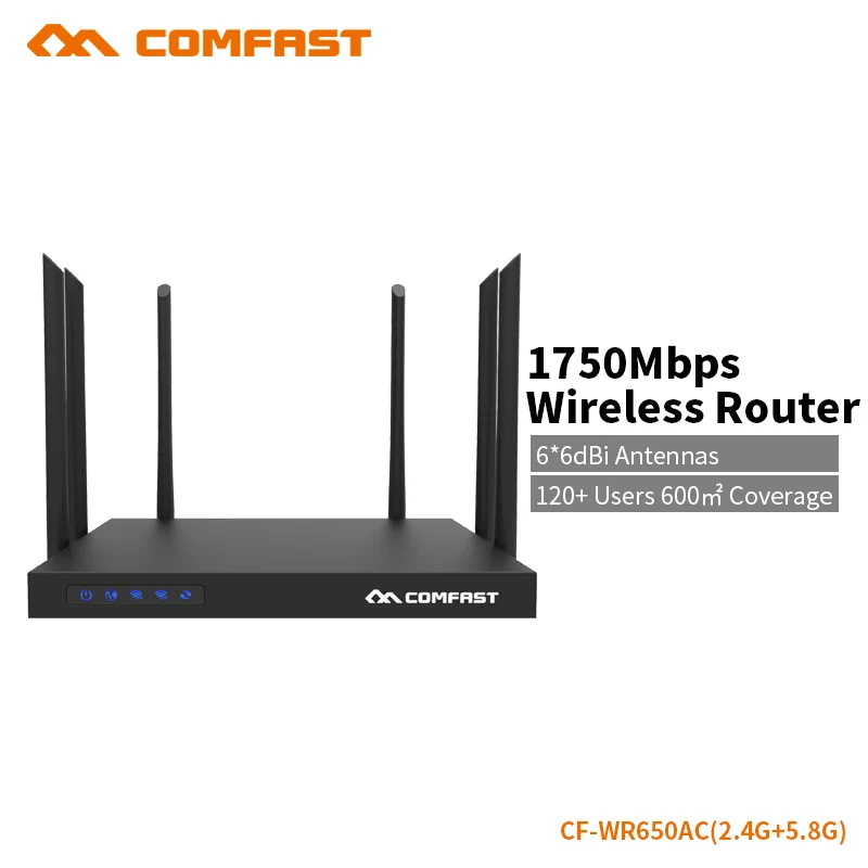 Wi-Fi роутер COMFAST 1750 Мбит/с 5 8G 1300 + 2 4G 450 6 * Мощная антенна AP с покрытием 600 кв 160 CF-WR650AC