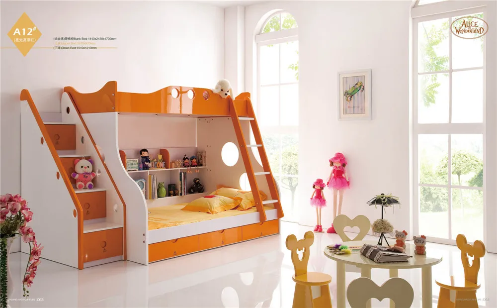 Заводской экспорт Самая низкая цена средиземноморская красочная двухъярусная кровать с горкой Забавная детская кровать