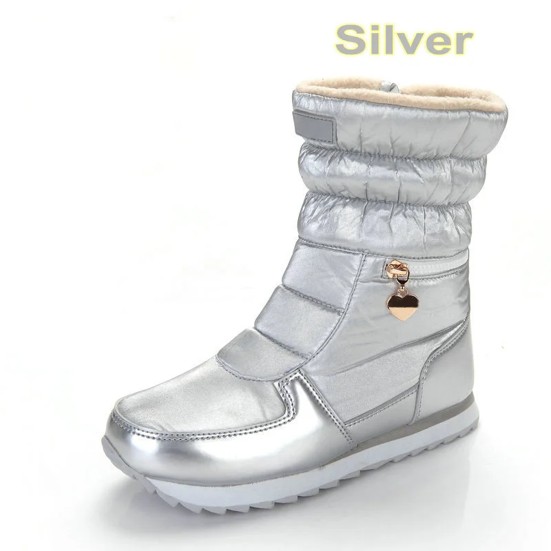 

boots winter boots women warm waterproof white Silver thicken fleece Non-slip rubber high quality half boots women