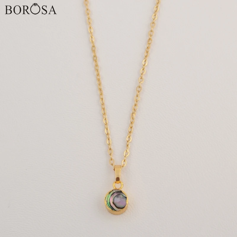 

BOROSA Boho Women Necklace Round Natural Abalone Shell 16inch Gold Color Chains Necklace CL089