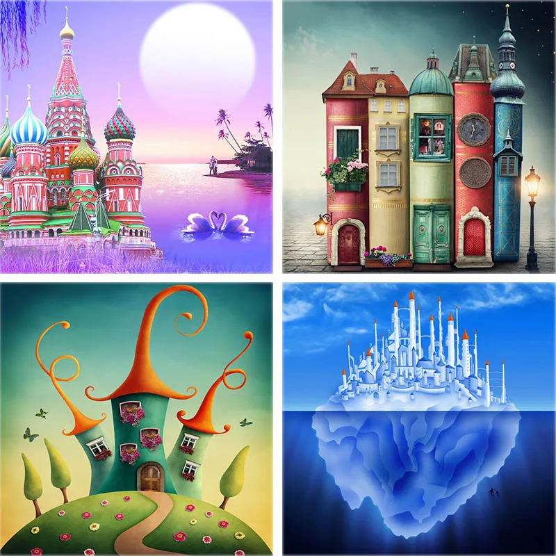 

Full Drill Round 5d Diamond Painting Castle Dream Diamond Embroidery Iceberg Landscape Plant Rhinestone Art Home Decor Gift A12