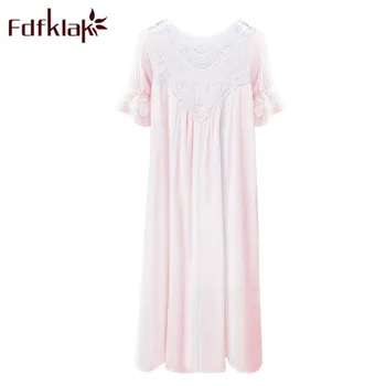 

Pink/White Sleepwear Home Dress Women Long Nightwear Short Sleeve Lingerie Nightgown Summer Cotton Girls Night Dress Fdfklak