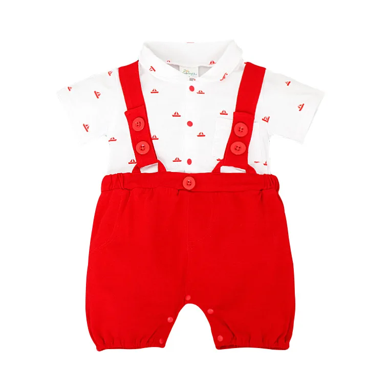 Новорожденный ребенок Ropers Джентльмен Моделирование для маленьких мальчиков летняя одежда цельный моряк темно-синий младенец малыш комбинезоны - Цвет: red