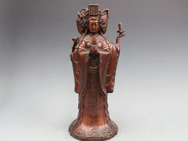 

18 China Pure Bronze three Side Matsu MaZu God Queen Mother Kwan-yin Statue a5.19