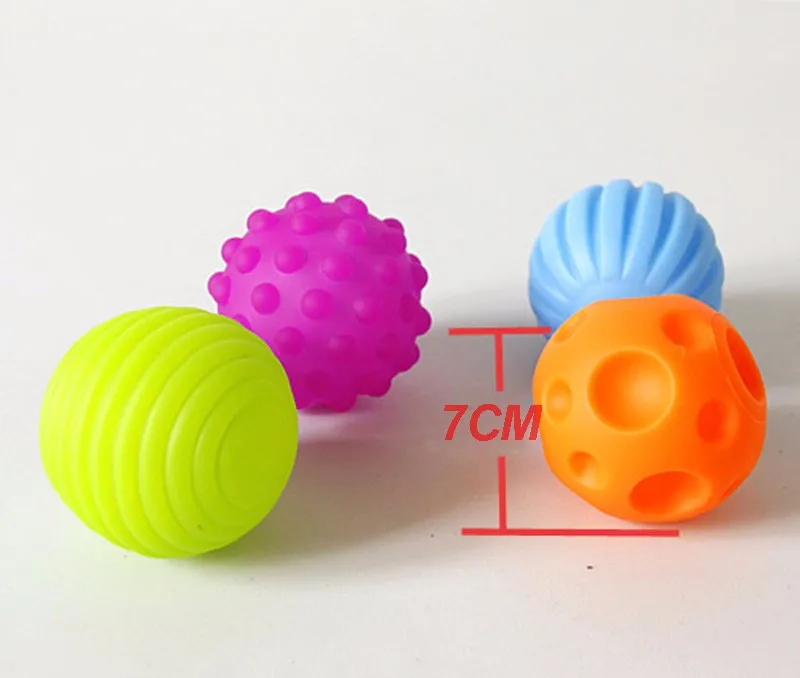 4 шт./лот, набор текстурированных мячей, развивающая тактильные ощущения для ребенка, детский сенсорный ручной мяч, детский тренировочный мягкий массажный мяч, 7 см