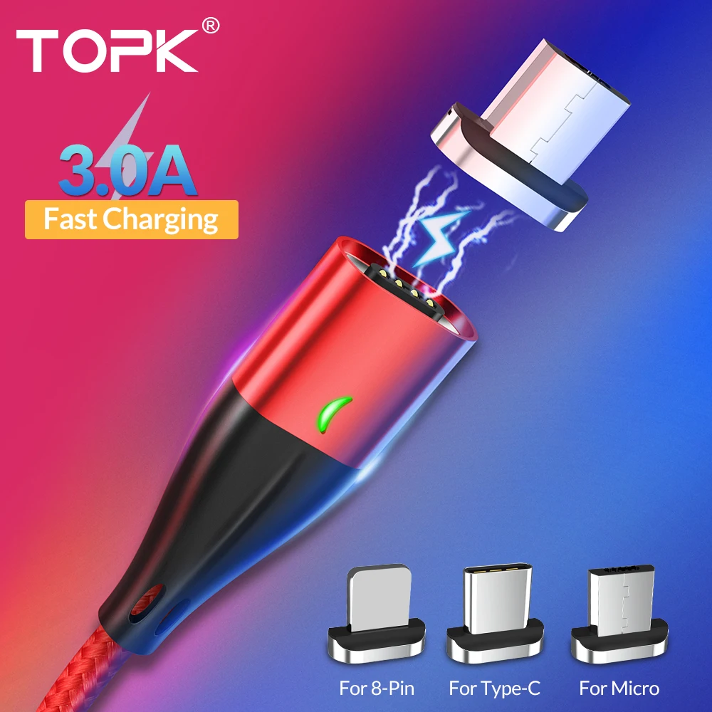 

TOPK 1M 3A Magnetic Cable Fast Charging Type C Cable For iPhone Charger Data Charge Micro USB Cable Quick Charge 3.0 USB C Cable