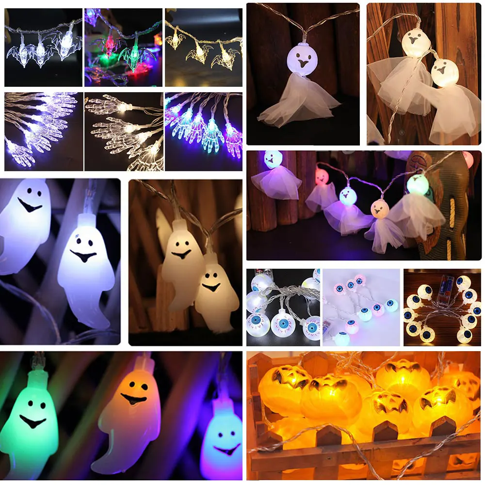 10 20 светодиодный s светодиодный светильник на Хэллоуин, тыква, жуткий призрак, череп, летучая мышь, сказочный светильник, праздничные вечерние украшения, гирлянды