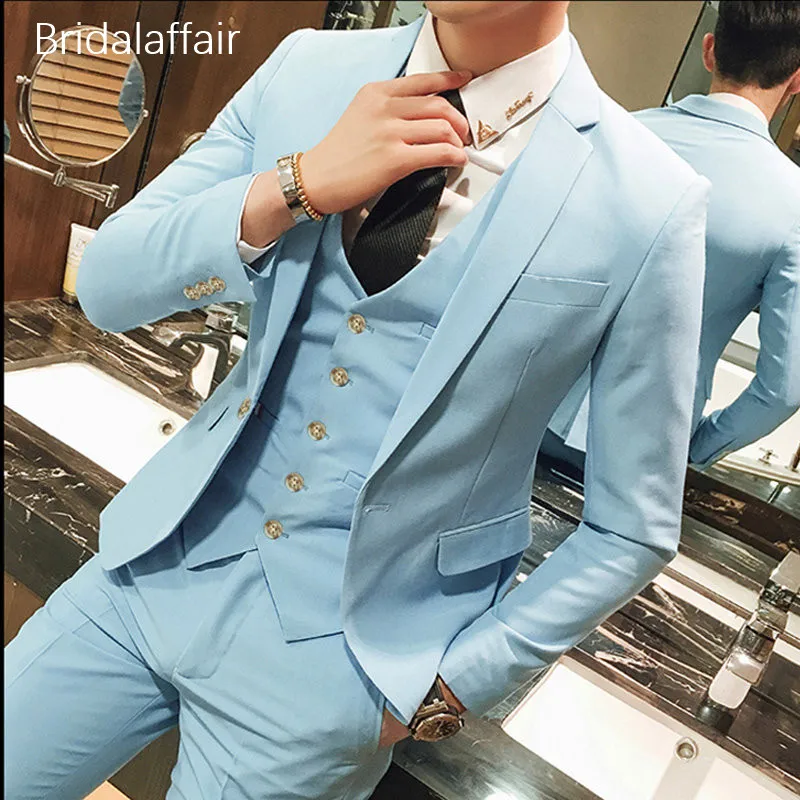 Wonderful Sky Blue Men Suit for Prom Wedding Bridegroom Tuxedos Bespoke