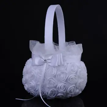 

White European Bride Embroidery Basket Rose Decoration Lace Wedding Flower Girl Small Supplies Portable