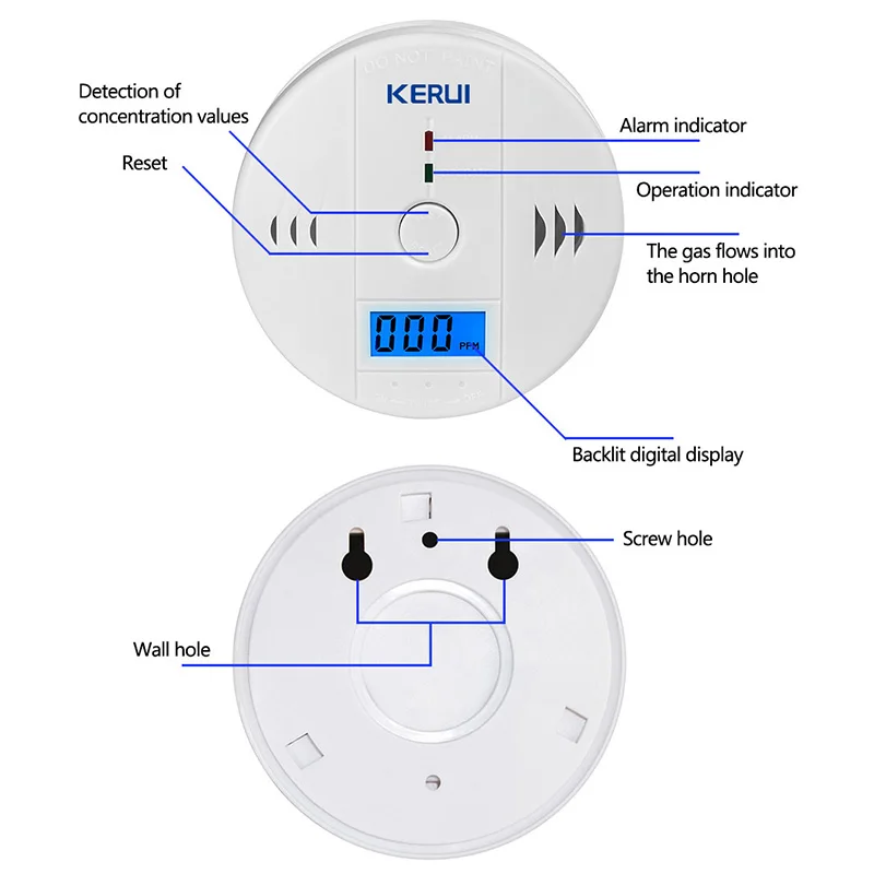 Датчик угарного газа KERUI 3 шт. детекторы с ЖК дисплеем неподвижная Рабочая - Фото №1