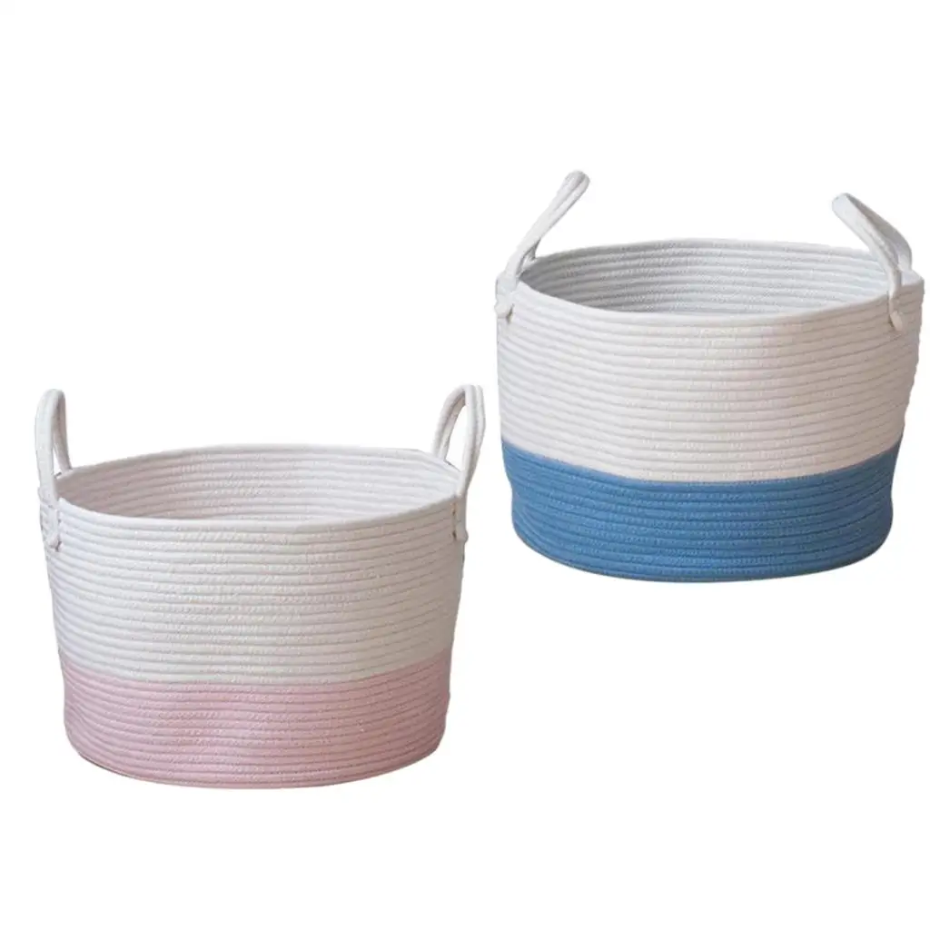 2pcs Nordic Style Cotton Storage Laundry Basket Baby Kids Room Decor Basket with Handle