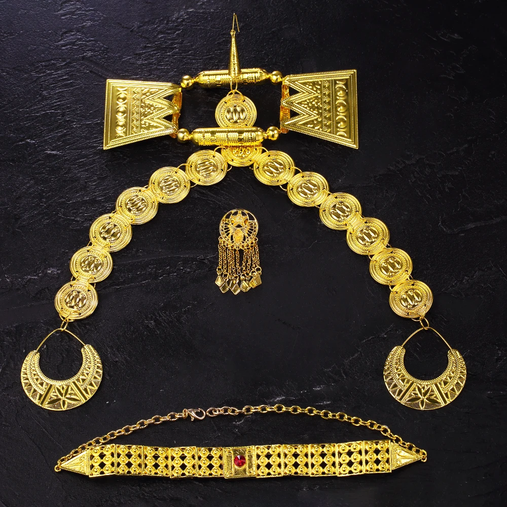 Ethlyn Latest Gold Color Red Stone Women Eritrean Traditional Wedding Jewelry Sets S112C bridal jewelry sets crystal jewelry sets