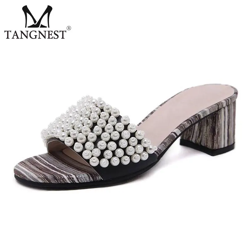 

Tangnest Fashion Pearl Sandals Women New 2017 Summer Slingbacks Shoes Women Pep Toe High Heels Beach Slippers Size 35~40 XWZ4102