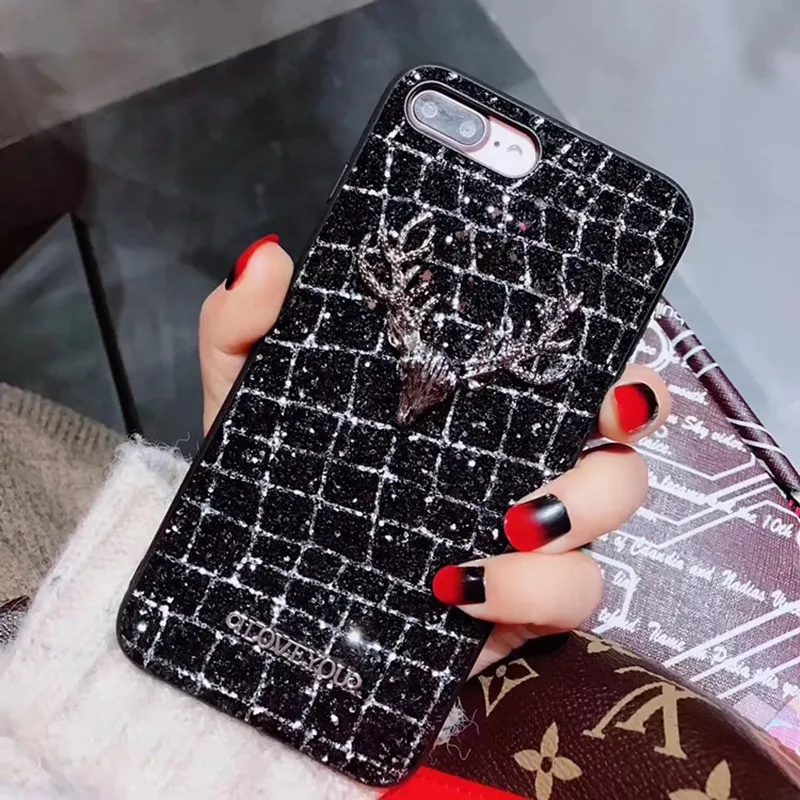 Aoweziic Mobile phone shell fox fur ball For iphone X XS MAX XR female lanyard 6S tide brand 7P 8Plus Glitter diamond Milu deer