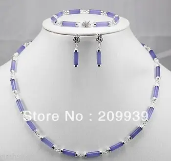 

huij 001944 New design - natural purple jade silver link necklace earrings set