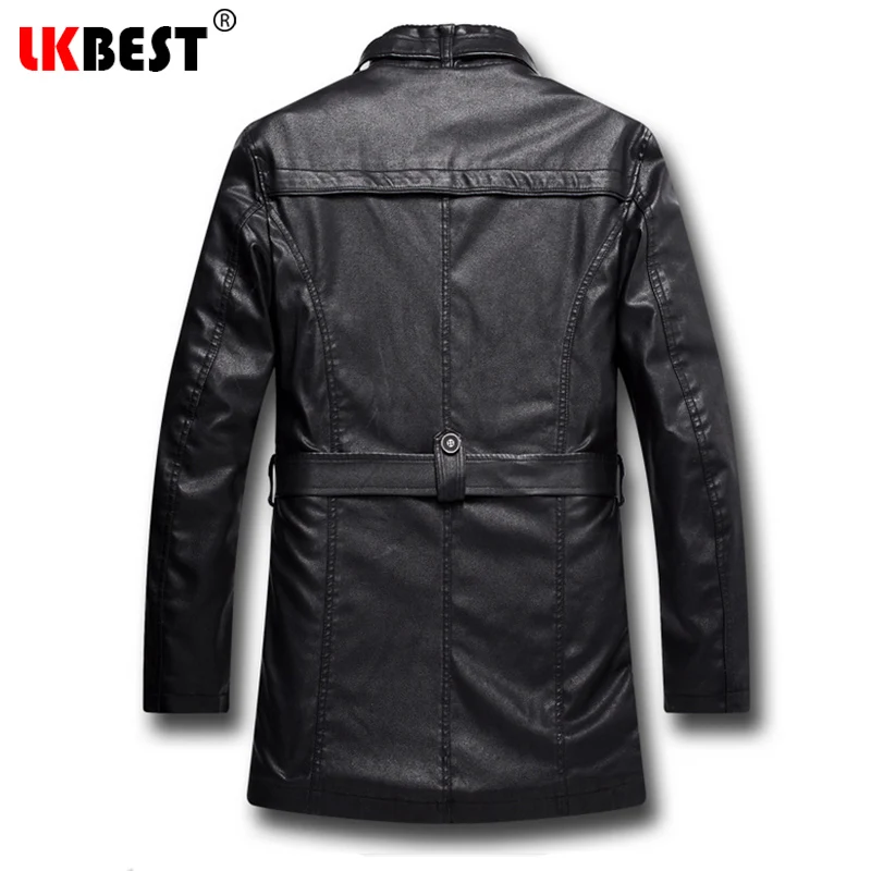 LKBEST Мужская Длинная кожаная куртка зимняя черная Толстая зимняя куртка мужская повседневная мотоциклетная куртка брендовая мужская куртка(PY06