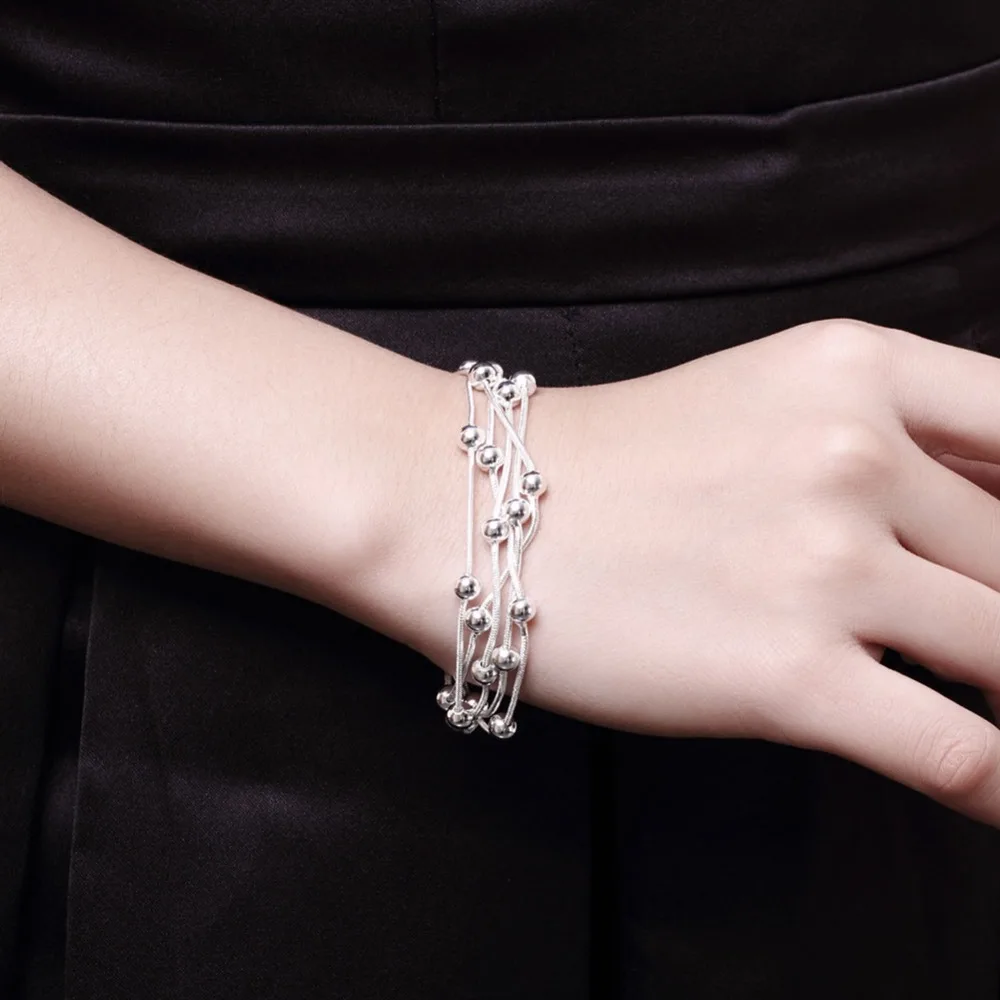Дизайн многострочные бисерные очаровательные браслеты для женщин 925 пробы серебряные ювелирные изделия Змеиный браслет-цепочка