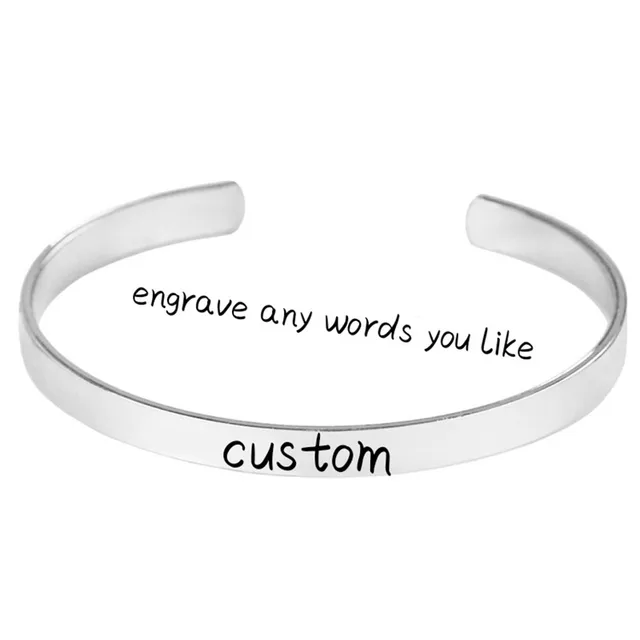 Custom Engraved Inspirational Positive Quote Bracelet Silver Open Custom Engraved Inspirational Positive Quote Bracelet Silver Open Cuff Mantra Bangle Simple Jewelry For Women