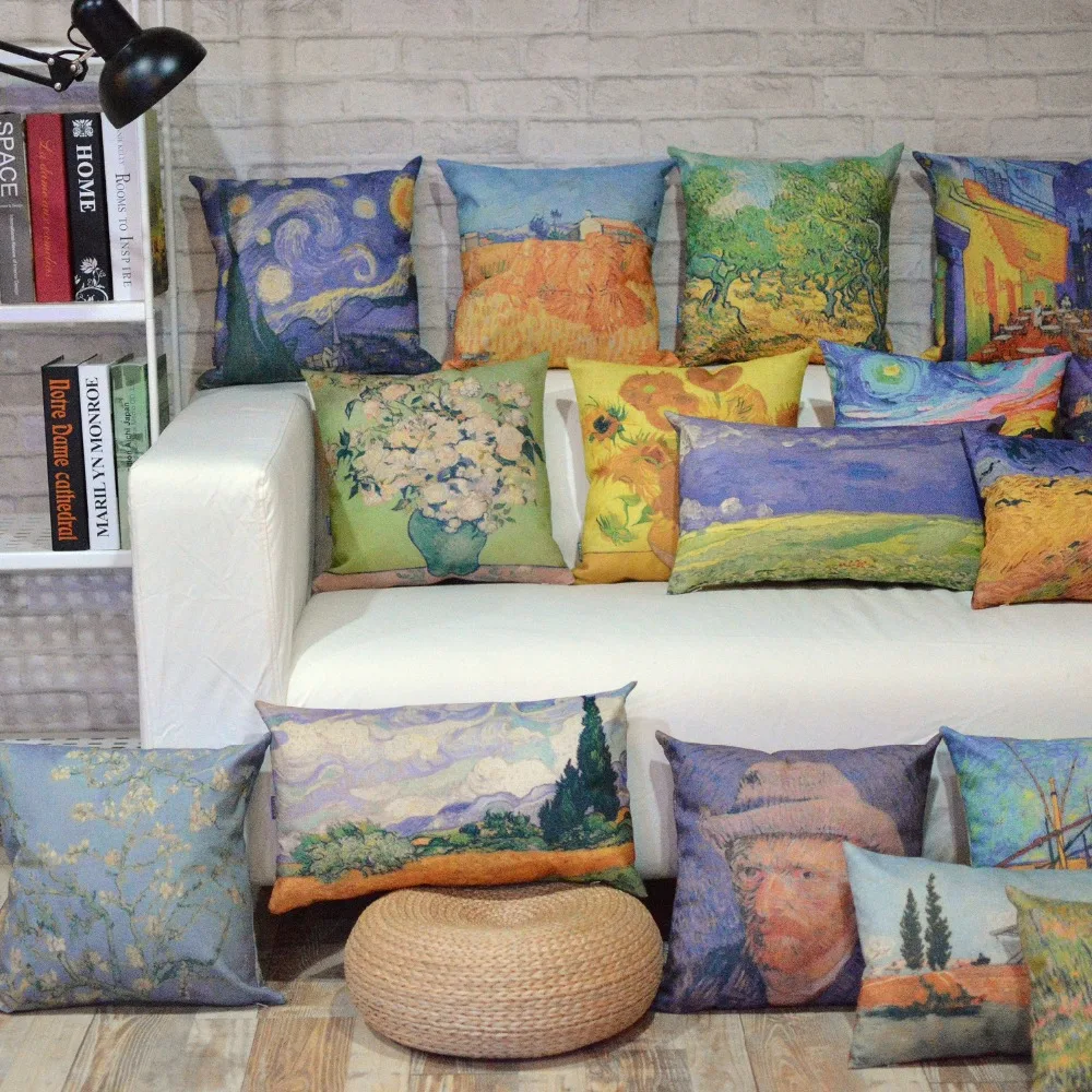 Van Gogh watercolor Oil painting series 9980 Linen Pillow