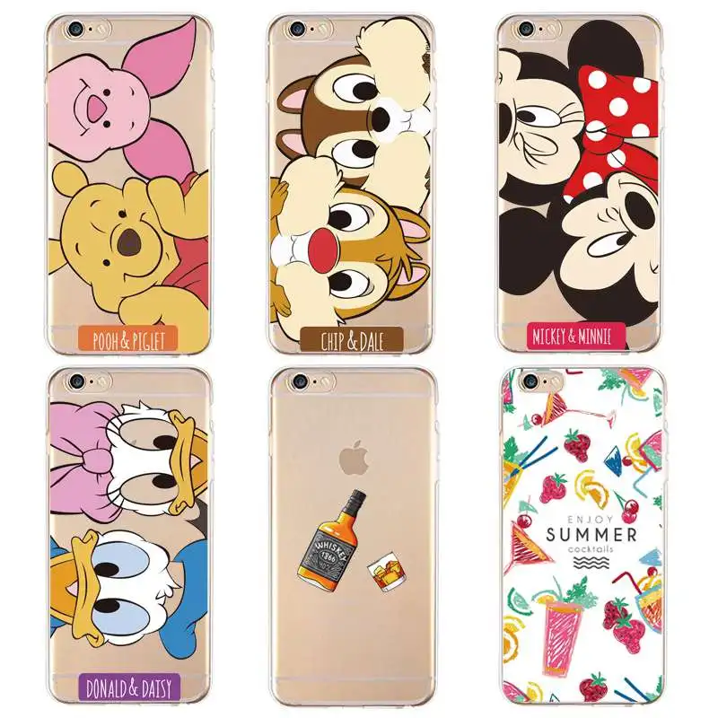 Мягкий прозрачный ТПУ чехол для iPhone 4/4S 5 5S 6 6plus 7 8plus x Siicone Минни милый Бесплатная