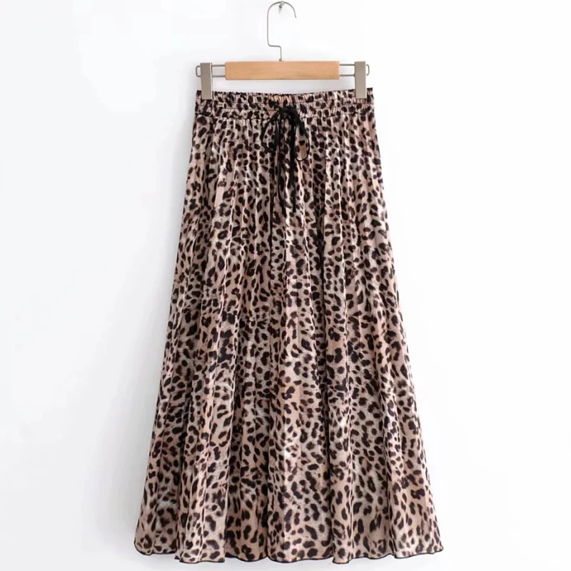 Модный женский леопардовый принт элегантная складчатая юбка в осеннем стиле, повседневная женская обувь с высокой талией свободные юбки P580