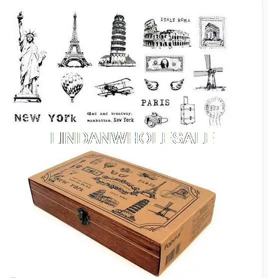 Европейский стиль пейзаж винтажные марки, печать узоров печати, Твердый чехол деревянная коробка Упакованные наклейки ellos