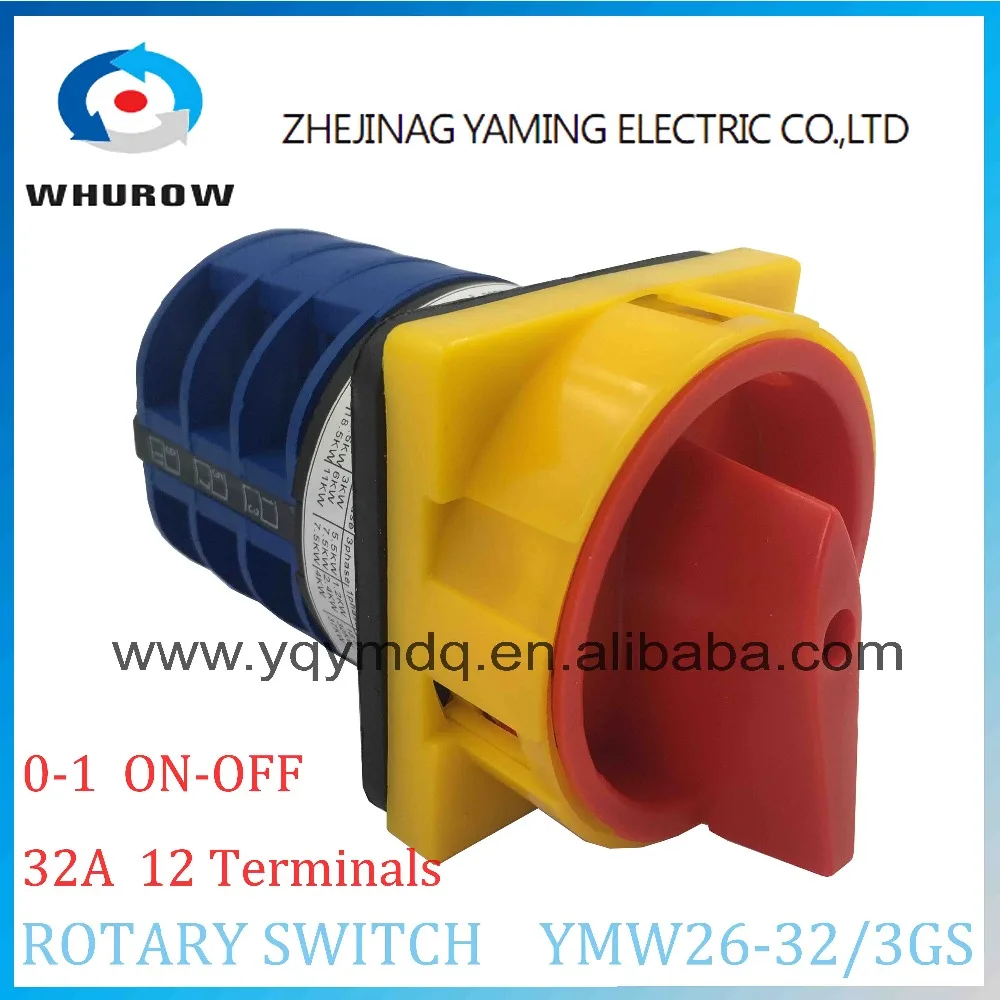 

LW26 YMW26-32/3GS Rotary switch 2 postion (OFF-ON) padlock 690V 32A 3 pole 12 terminal universal changeover cam main switch