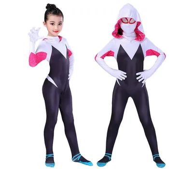 

New Spider Gwen Mask Cosplay Stacy Spandex Lycra Zentai Spiderman Costume For Halloween Women Female Spider Suit Anti-Venom Gwen