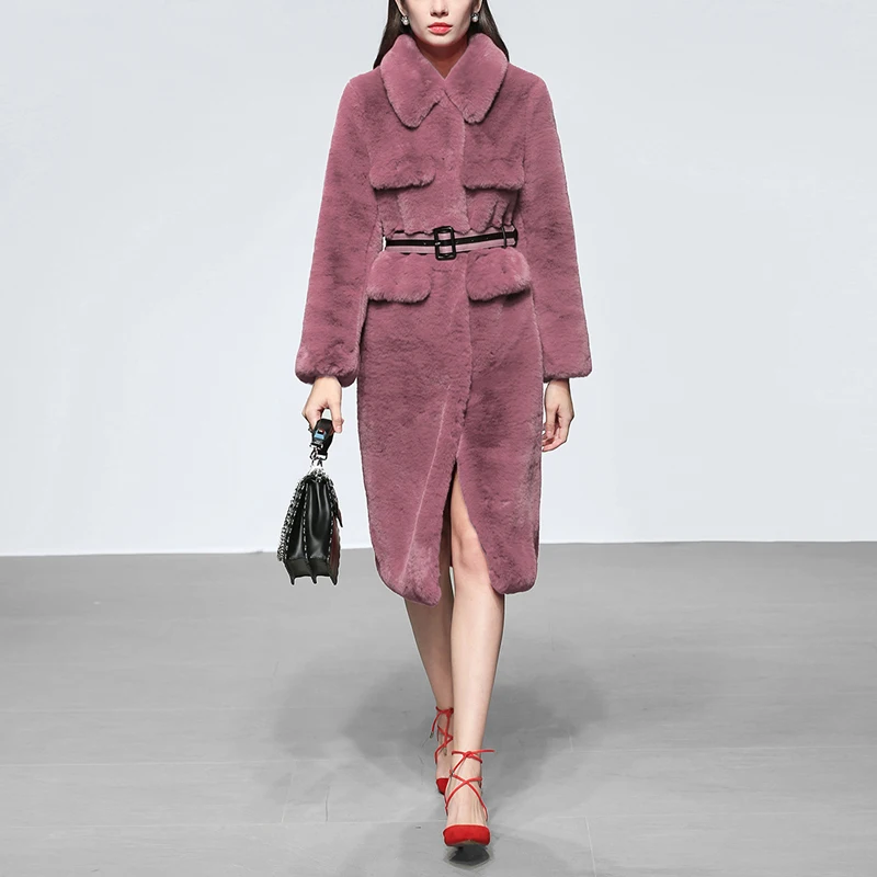 Manteau 2018 Haut Femmes Longue Confortable C Taille Fourrure Tranchée De Gamme Automne Luxueux Très Outwear Hiver Nouvelle Imité Luxe Ceinture Mince w80OPkn