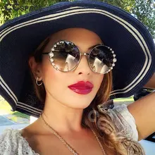 Роскошные жемчужные круглые солнцезащитные очки для женщин, сексуальные Оттенки UV400, винтажные Брендовые очки, дизайнерская мода 47746