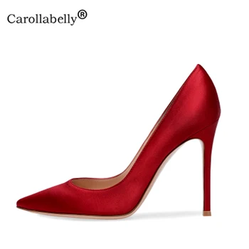 

Carollabelly Latest Slik Women High Heels Women Shoes Pumps Stilettos Shoes For Women Red High Heels PU Leather Wedding Shoes