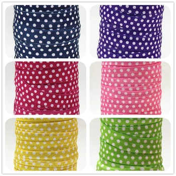 

Q&N ribbon wholesale/OEM 5/8inch 16mm white dots folded over elastic FOE 50yds/roll free shipping for hair tie
