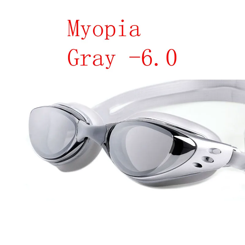 Очки для плавания ming, для близорукости, анти-туман, для мужчин и женщин, профессиональные, силиконовые, водонепроницаемые, для бассейна, пляжа, очки для плавания, диоптрий, очки для плавания ming - Цвет: Silver Myopia -6.0