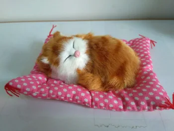 

simulation yellow sleeping cat model plastic&furs sounds miaow cat with mat 13x10cm handicraft home decoration gift p0183