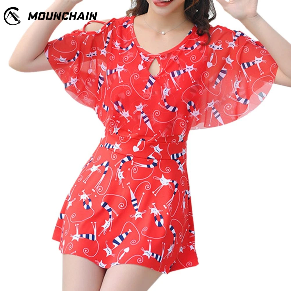 

2019 Women Fashion Beach Dress Chic Printing Beachwear Flower Printed Swimsuit Set