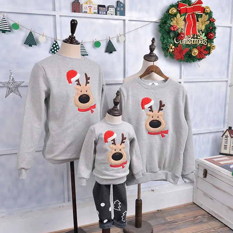 Одежда для семьи г. осенне-зимний свитер детская одежда с рождественским оленем Детские рубашки Теплые Семейные комплекты из флиса
