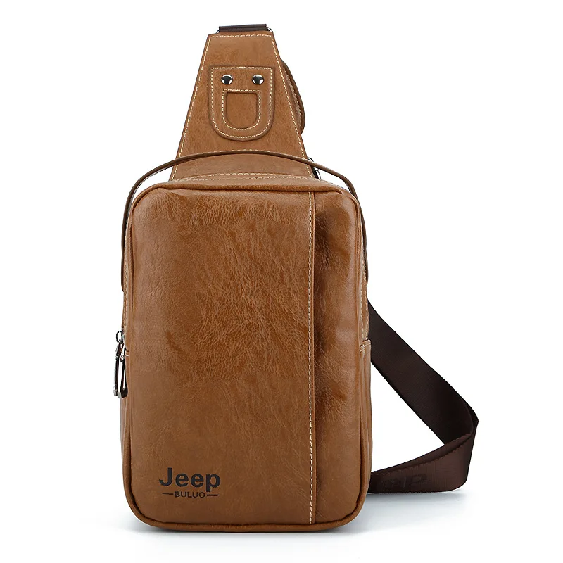 

JEEP PU Chest Pack Men Travel Fishing Flap Zipper Bags Messenger Shoulder Fashion Soft Leather Crossbody Bag for Boys KSL603M