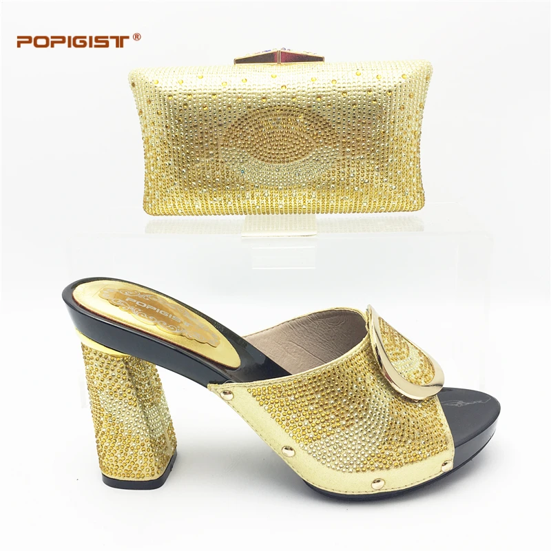 Most fashion design gold color hoof heels with rhinestones