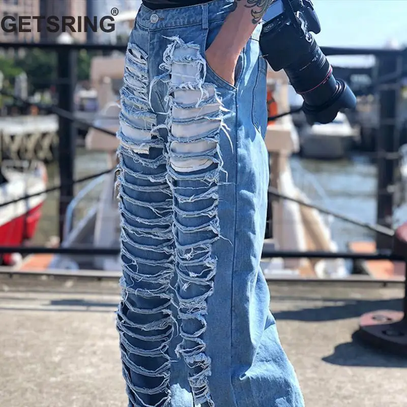 Женские джинсы с высокой талией GETSRING рваные бойфренды свободные длинные