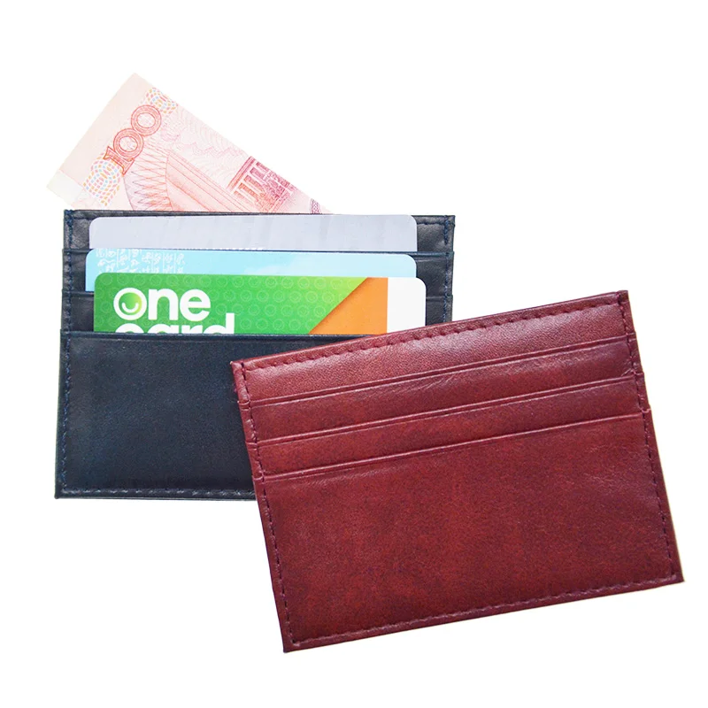 

100% Cow Genuine Leather Card Holder Flat Vintage Color Glossy ID Card Cover Multi Slot Slim Card Case Custom Name Company LOGO