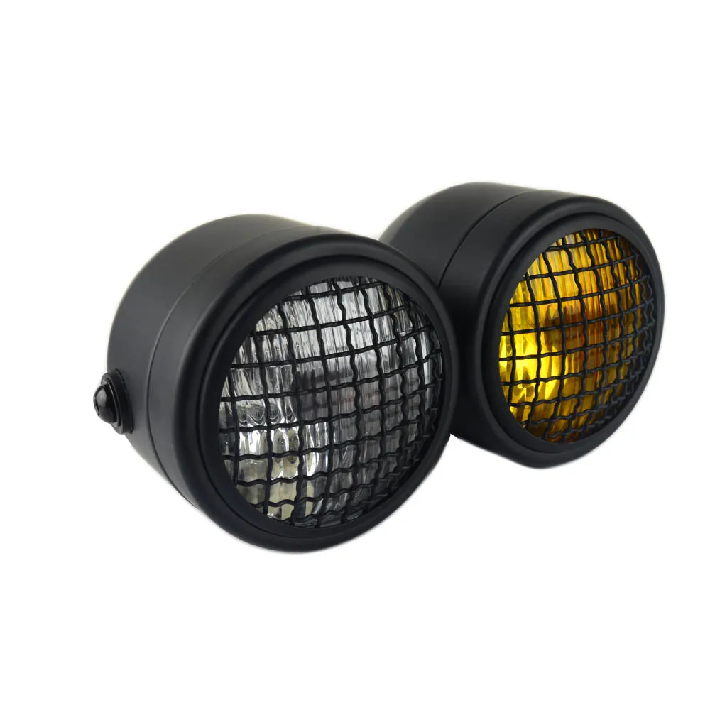 Black Two Color Lens Dominator двойной Streetfighter фары решетка сетки две головы свет H4 лампа для Harley Кафе Racer CB XS CL круглый - Цвет: Black Two Color Lens