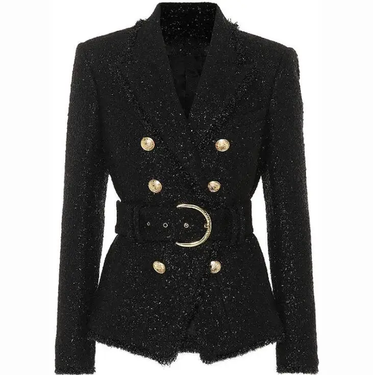 

2019 slim black blazer deep V full sleeve women coat with slash