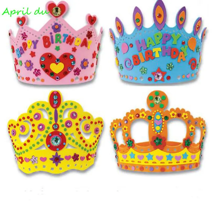 

April Du DIY Craft Kits Eva Birthday Crown Hat Creative handmade Material Kindergarten Educational Toys Party Supplies,4pcs