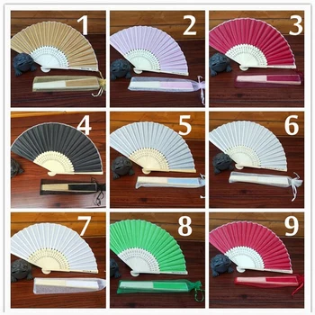 

Personalized Customized 14 color select Silk fan Folding Elegant Silk Hand Fan with Yarn bag Wedding Gift wholesale 100 pcs