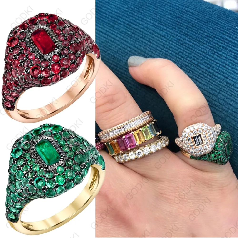 GODKI Весенняя коллекция, роскошные стекируемые шикарные кольца для женщин, свадебные с кубическим цирконом, Обручальные, дубайские, свадебные, массивные кольца на палец
