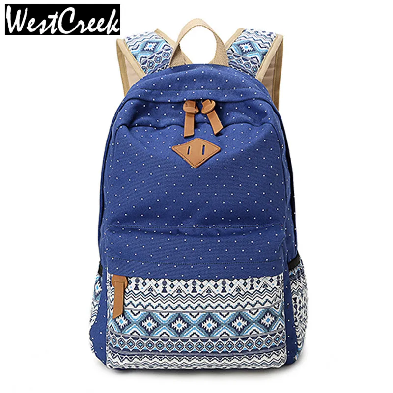 Vintage School Bags for Teenagers Girls Schoolbag Large Capacity Lady Canvas Dot Printing Backpack Rucksack Bagpack BookBag(China (Mainland))