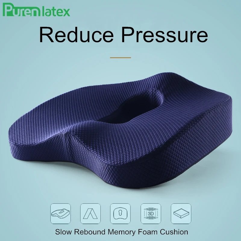 

PurenLatex 45*37 Memory Foam Orthopedic Pillow Coccyx Chair Cushion Pad Car Seat Wheelchair Mats For Hemorrhoid Vertebra Treat