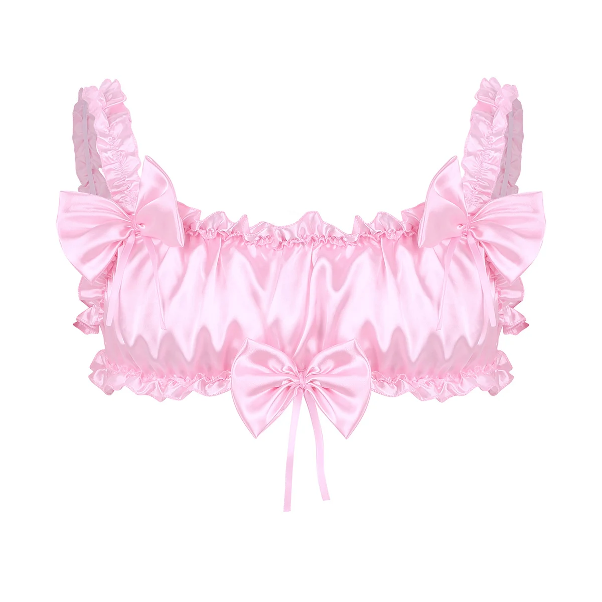 thumbnail image 1 of Braguitas Sissy para hombre, lencería para discoteca, ropa interior de satén con volantes, tirantes anchos elásticos, sin espalda, sin aros, sujetador sexual, 1 of 5