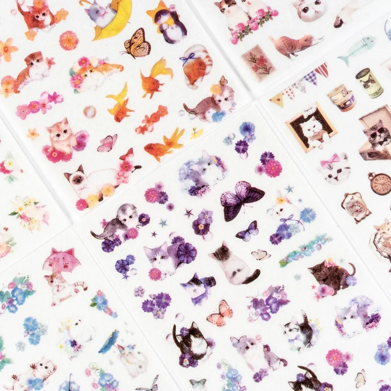 

6pcs/pack Colorful Japanese Cat Life Sticker Cute Flower Decoration Scrapbooking Washi Sticker Diy Diary Album Stationery