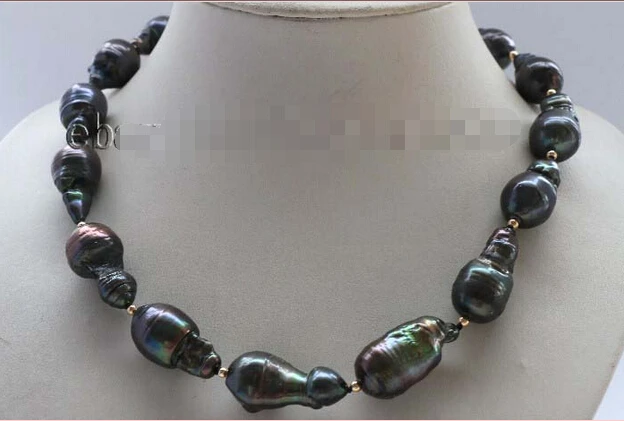 

17.5" Genuine Natural 30mm Black Baroque Reborn Keshi Pearl Necklace 14KGP #f2138! (A0329)